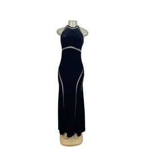 Xscape Womens Black Velvet Evening Gown Maxi Dress With Beige Trim 8 - New